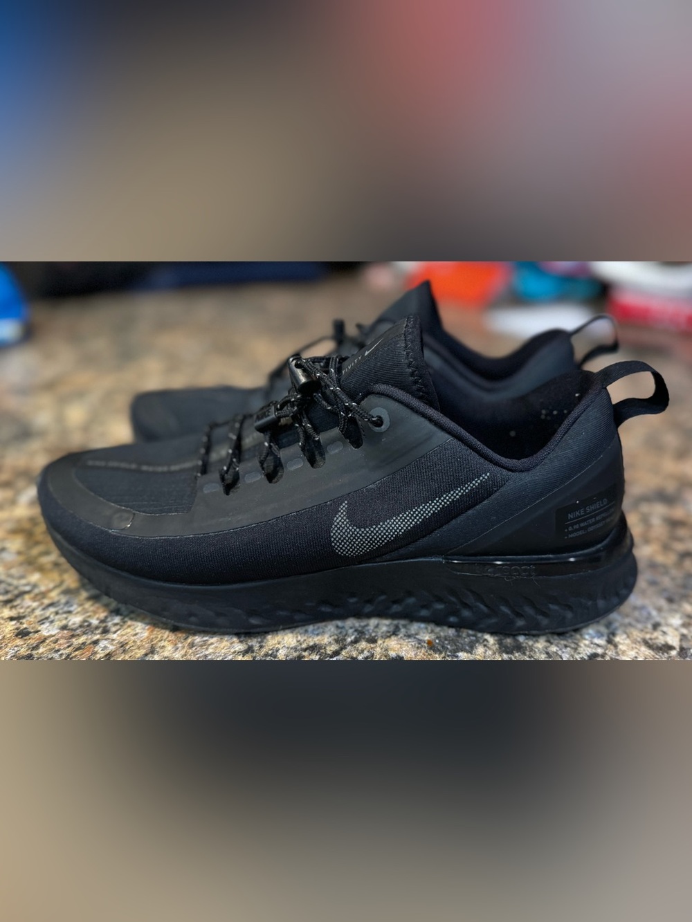 Nike Women Odyssey React Shield Black Run Shoes Sneakers Sz 8 Water Repellent